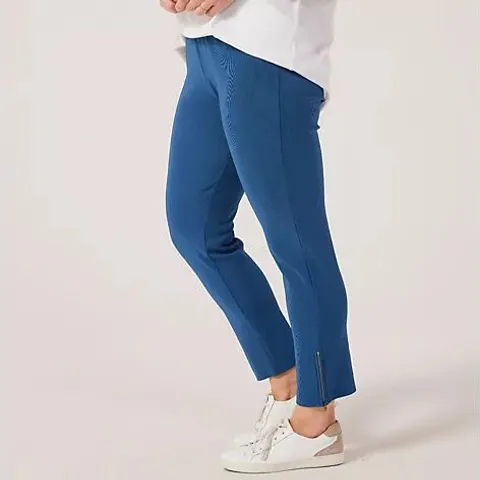 MASAI COPENHAGEN POLLY JERSEY TEXTURED WAVE STRAIGHT LEG STRETCH TROUSERS DEEP BLUE LARGE