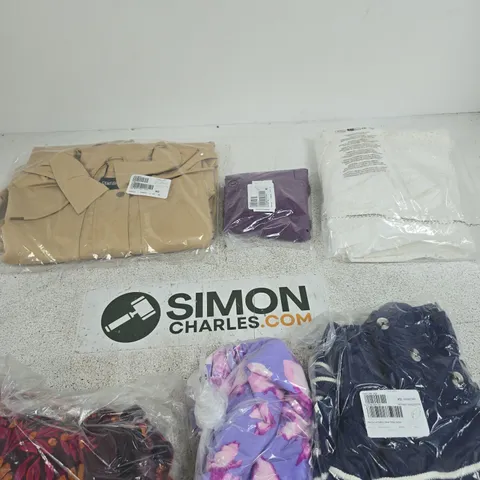 BOX OF APPROXIMATELY 30 CLOTHING ITEMS IN VARIOUS COLOURS, SIZES AND STYLES - NOTE CLOTHING STATED AS FAULTY ON LABELS