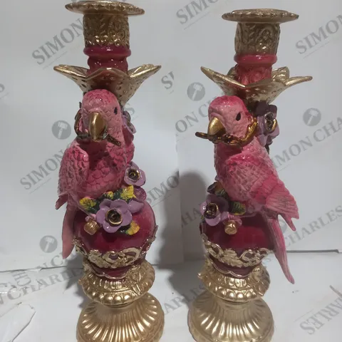 BOXED ALISON CORK SET OF 2 PARROT CANDLE STICKS