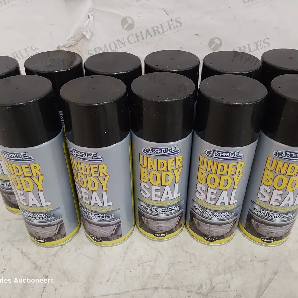 TOTE OF 11 CANS OF CAR-PRIDE SPRAY UNDER BODY SEAL