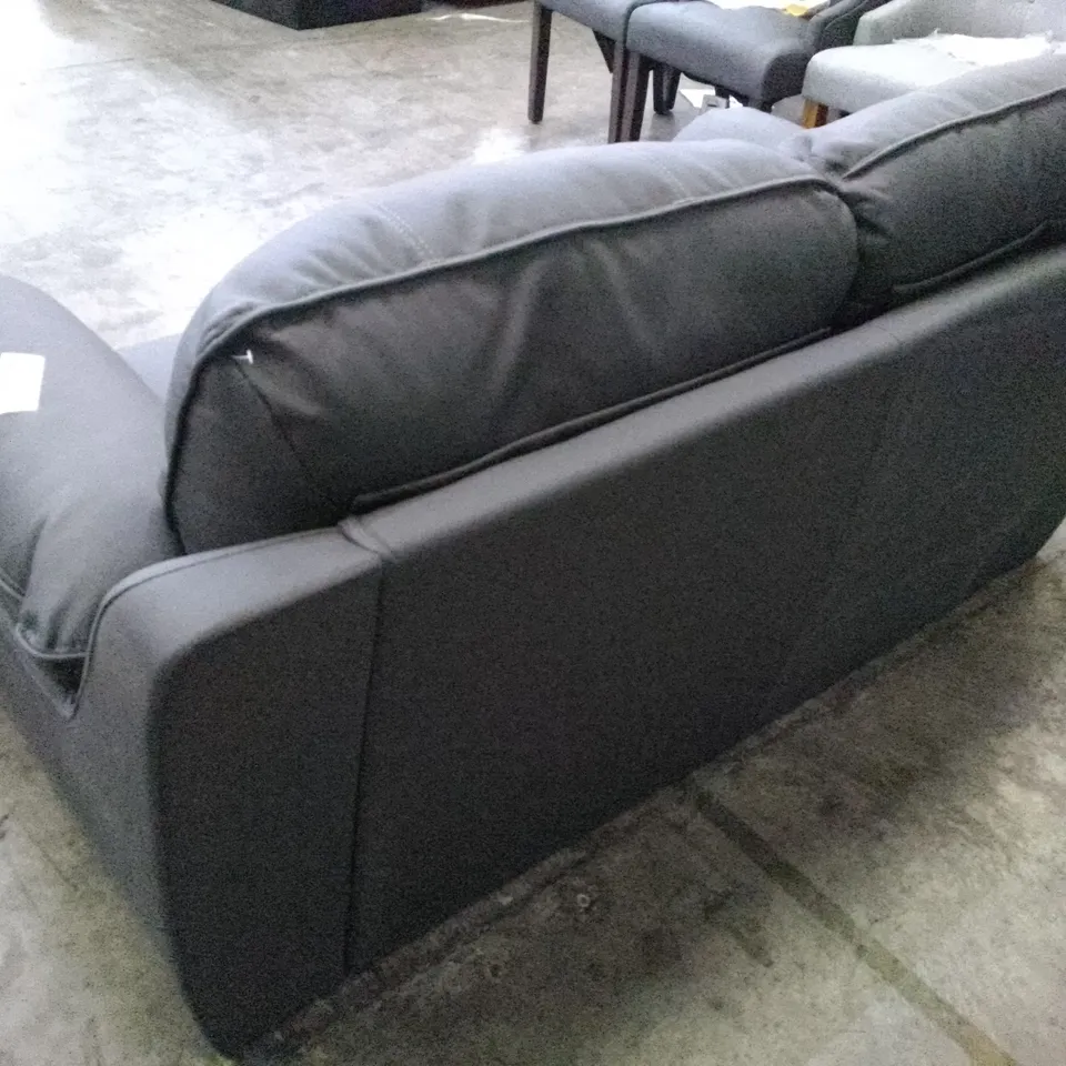 QUALITY DESIGNER 2 SEATER SOFA - DARK GREY LEATHER 