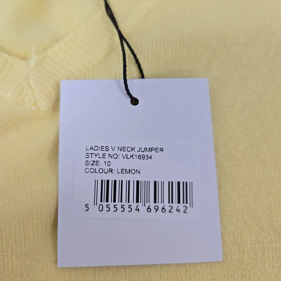 UK 10 LEMON PURE & NATURAL LADIES' V-NECK JUMPER