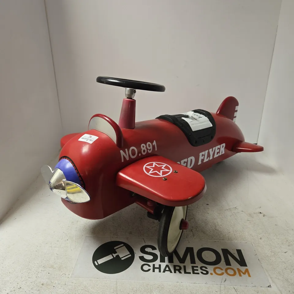 VINTAGE RED FLYER TIN PUSH-ALONG AIRCRAFT TOY – NO. 891