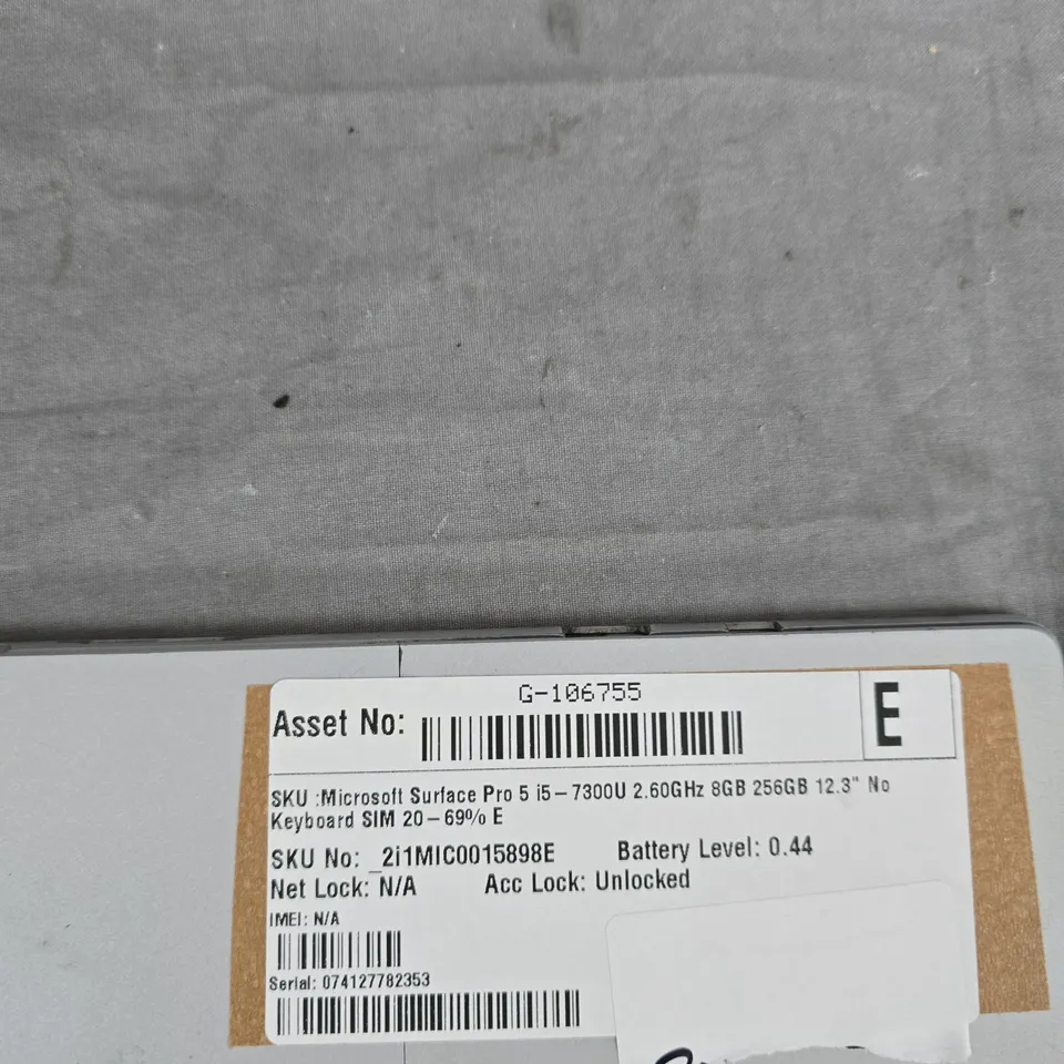 MICROSOFT SURFACE PRO 5 TABLET WITH I5-7300U, 8GB RAM, 256GB, 12.3" DISPLAY – NO KEYBOARD