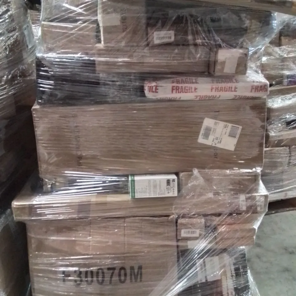PALLET CONTAINING VARIOUS ASSORTED CUSTOMER RETURNS. TO INCLUDE, LITHIUM-ION BATTERIES, FOAM STOOL, AUTOMATIC SOAP DISPENSER ECT.