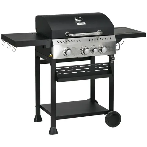 BOXED OUTSUNNY FOUR-BURNER STEEL GAS GRILL, WITH THERMOMETER - BLACK