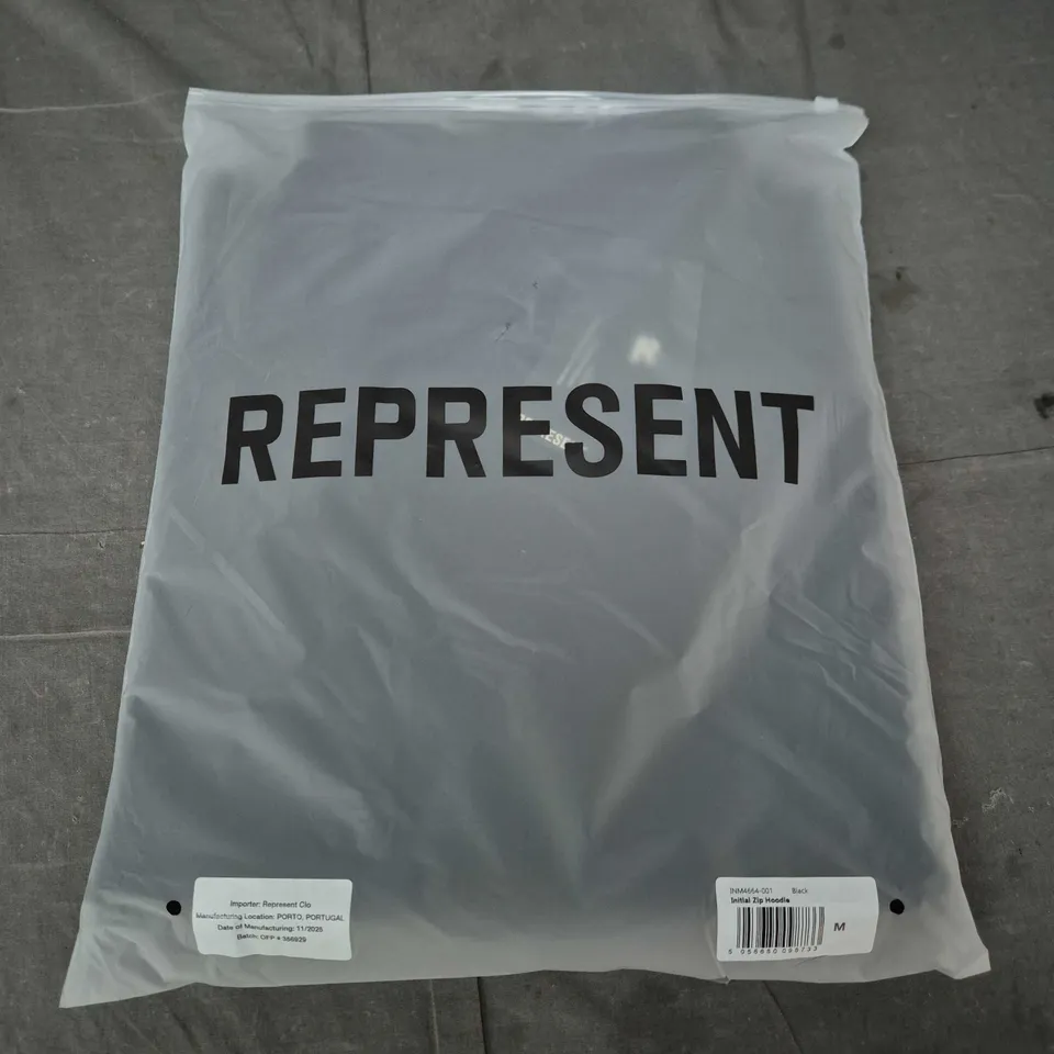 BAGGED REPRESENT INITIAL ZIP HOODIE – BLACK – UK SIZE M
