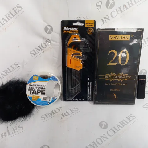 BOX OF APPROXIMATELY 9 ASSORTED ITEMS TO INCLUDE - LIGHTER CLASSIC FASHIONABLE - SIEGEN TOOL ALAN KEYS - DRAYWALL TAPE ECT