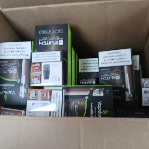 BOX OF APPROXIMATELY 35 ASSORTED E-CIGARETTES AND COMPONENTS TO INCLUDE: VAPOURIZ V SWICH SPECIAL EDITION DEVICE KITS 