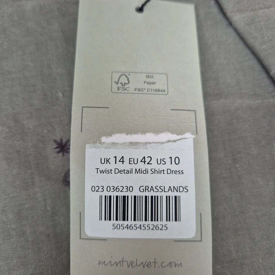 MINT VELVET TWIST DETAIL MIDI SHIRT DRESS – UK 14 (EU 42, US 10)
