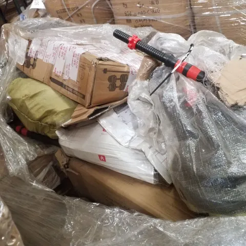 PALLET CONTAINING ASSORTED PLASTIC DUMBELL SETS & NETWORK CABINETS