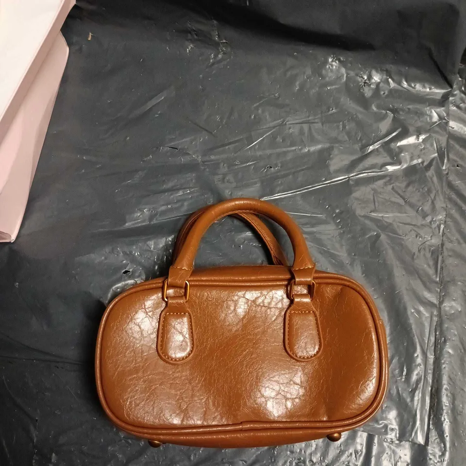 MIU MIU BROWN LEATHER HANDBAG WITH LOGO – MINI, WITH PRESENTATION BOX