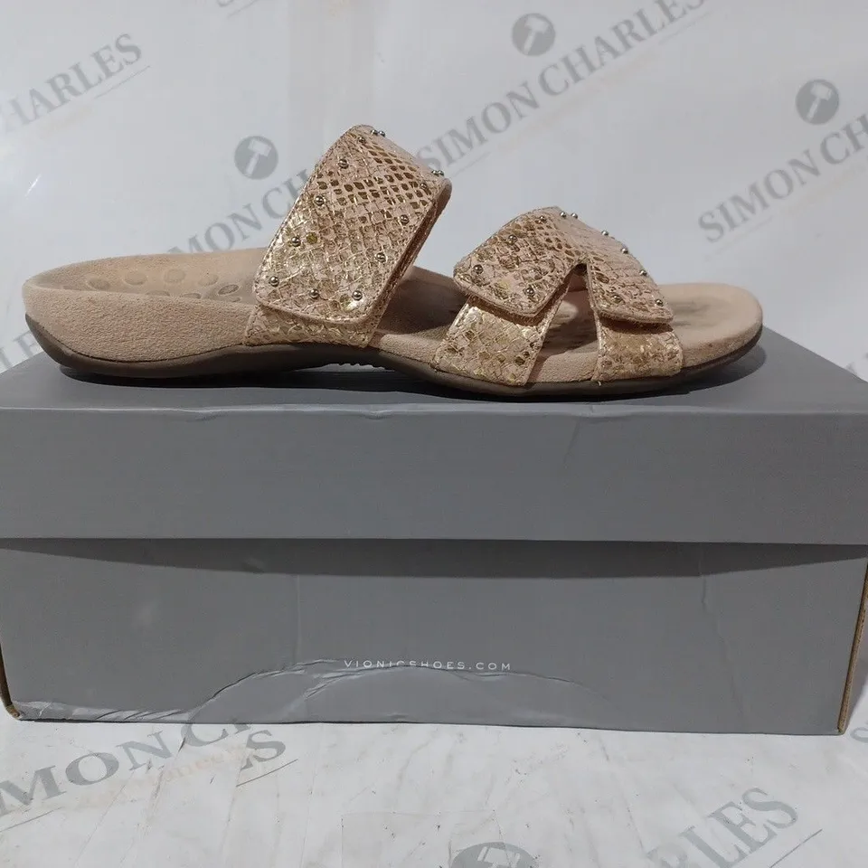 BOXED VIONICSLIDE SANDALS IN ROSE GOLD COLOUR SIZE 7