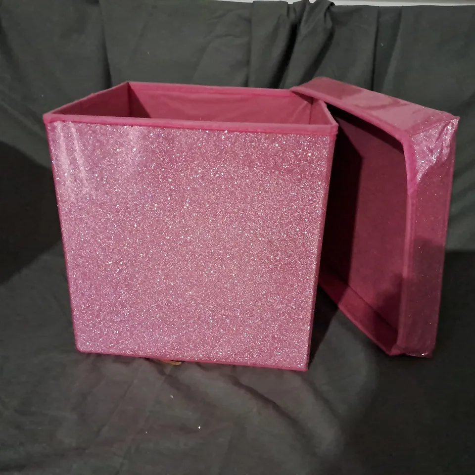 APPROXIMATELY 15 FOLDING STORAGE BOX PINK GLITTER 