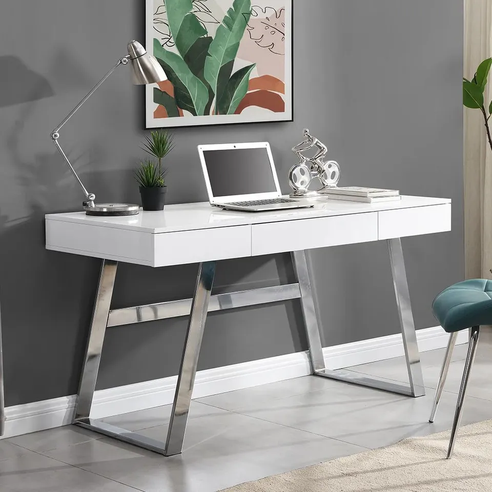 BOXED ASPEN WOODEN LAPTOP DESK WITH 3 DRAWERS IN MATT WHITE (1 BOX)