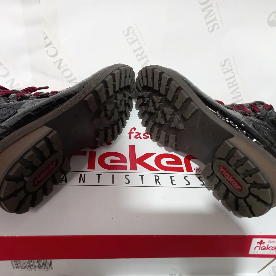 BOXED PAIR OF RIEKER BLACK CUFFED HIKING BOOTS  - SIZE 6