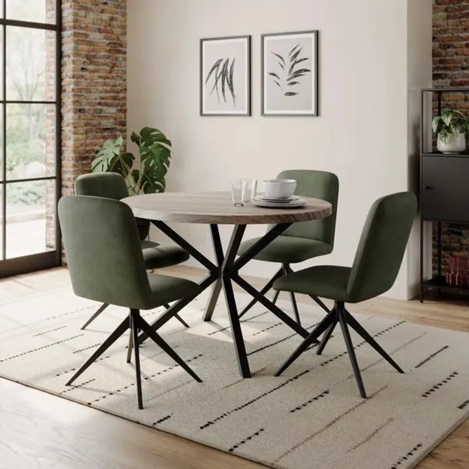 BOXED DUNELM EZRA II ROUND DINING TABLE - RUSTIC WOOD EFFECT (1 BOX)
