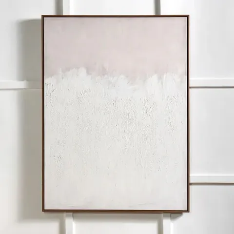 BOXED LARGE NATURAL AND WHITE ABSTRACT FRAMED CANVAS // SIZE: H 120cm X W 90cm X D 4cm (1 BOX)