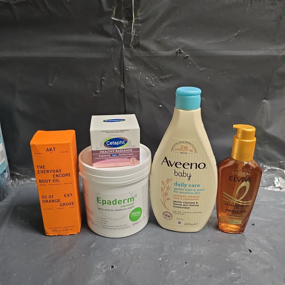 APPROXIMATEY 20 ASSORTED HEALTH AND BEAUTY PRODUCTS TO INCLUDE - AVEENO BABY WASH - CETAPHIL NIGHT CREAM AND EPADERM OINTMENT
