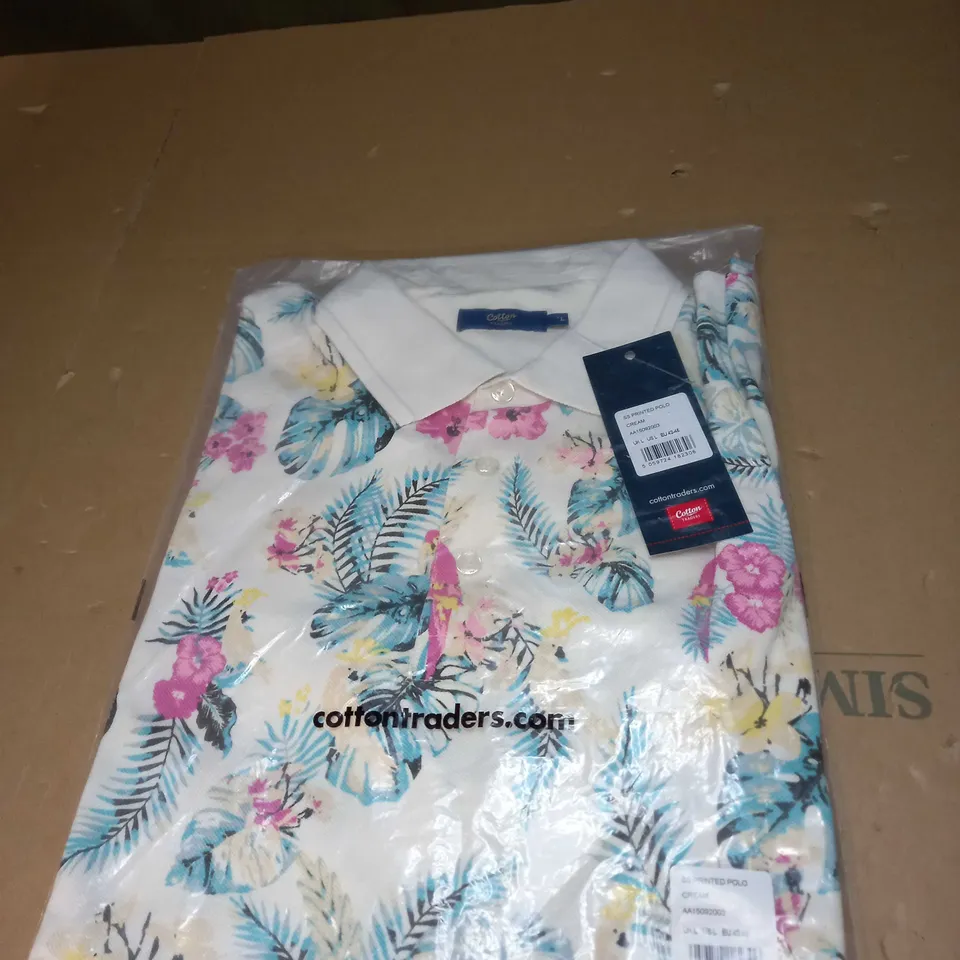 COTTON TRADERS SS PRINTED POLO SHIRT SIZE L