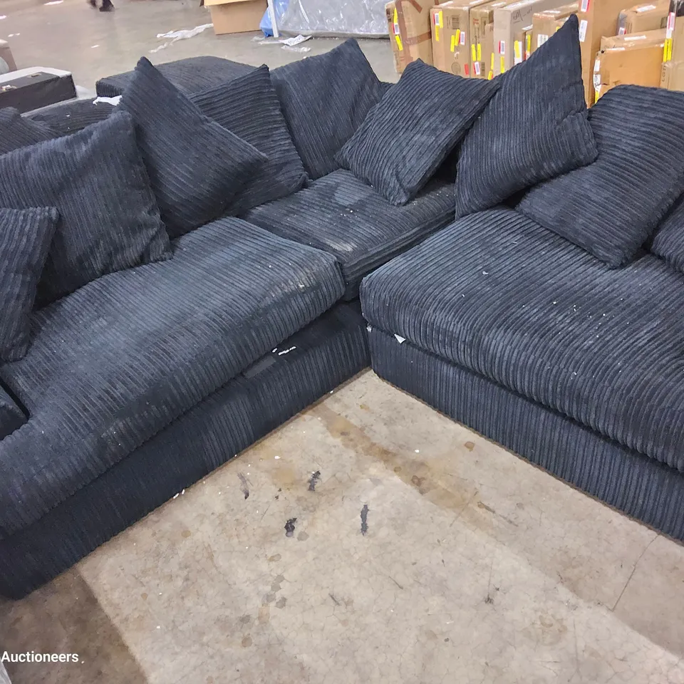 DESIGNER CORNER SOFA WITH SCATTER CUSHIONS BLACK JUMBO CHORD