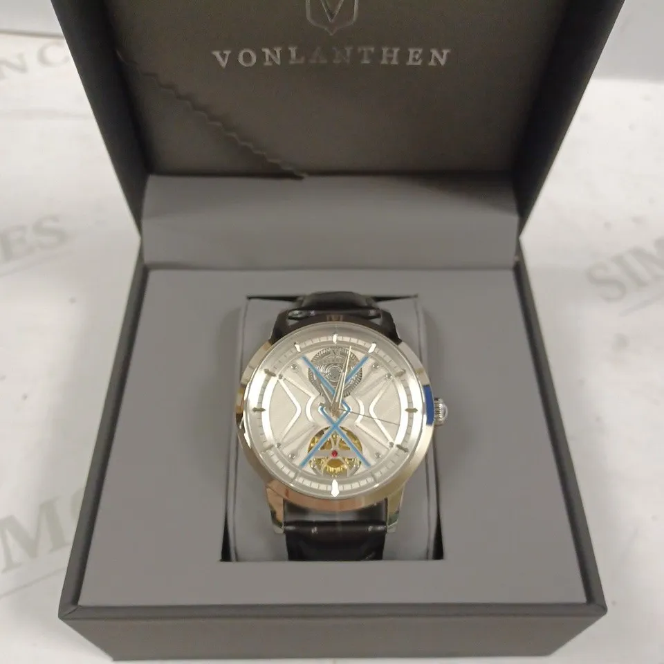 VONLANTHEN PART SKELETON CHRONOGRAPH BLACK LEATHER STRAP WRISTWATCH