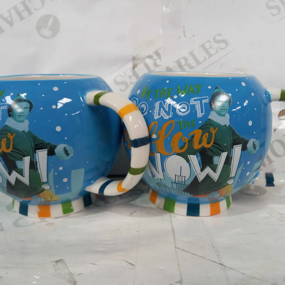 LOT OF 2 FESTIVE ELF MUGS