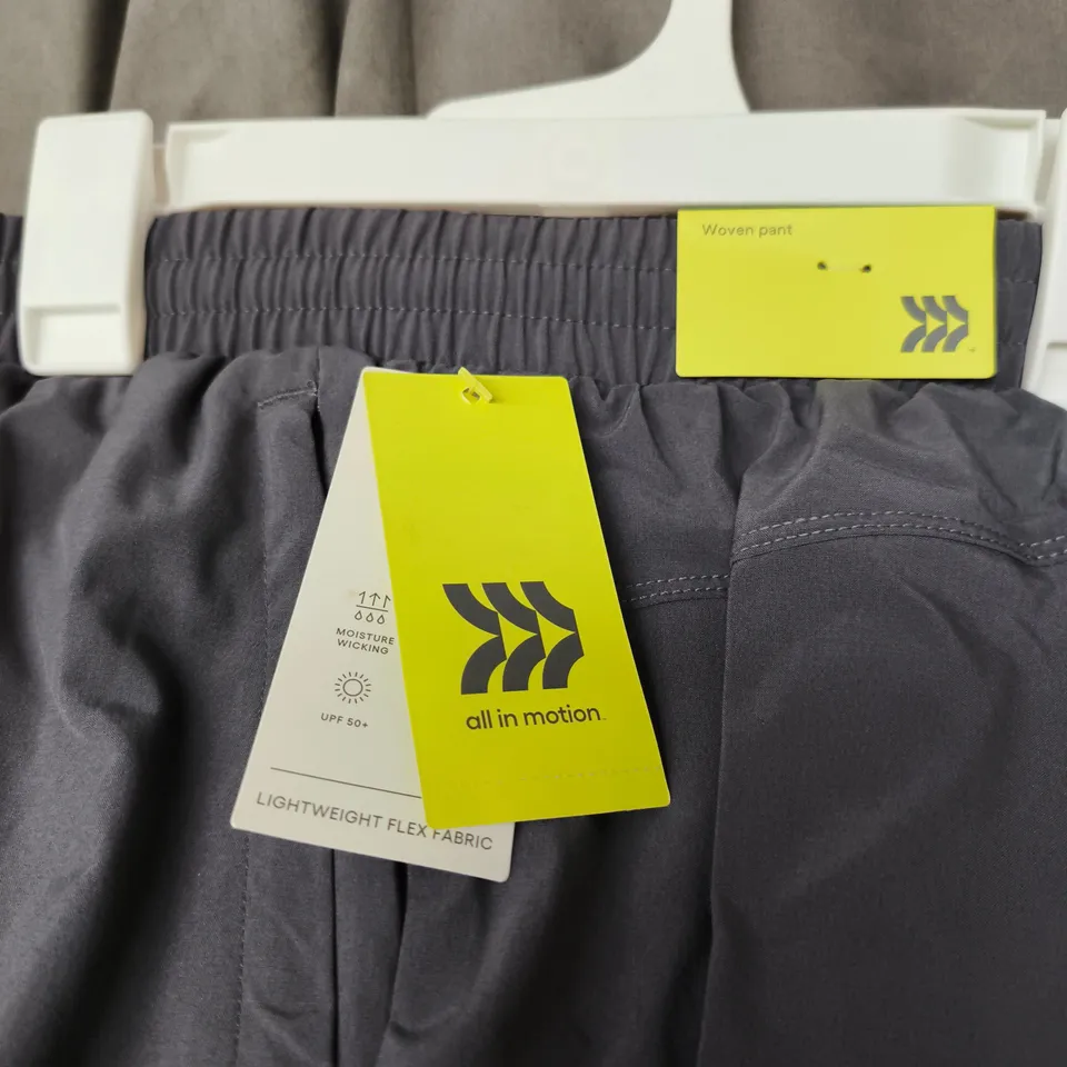 2 X ALL IN MOTION WOMEN'S WOVEN PANTS – LIGHTWEIGHT FLEX FABRIC, UK 12/14 (L) DARK GRAY