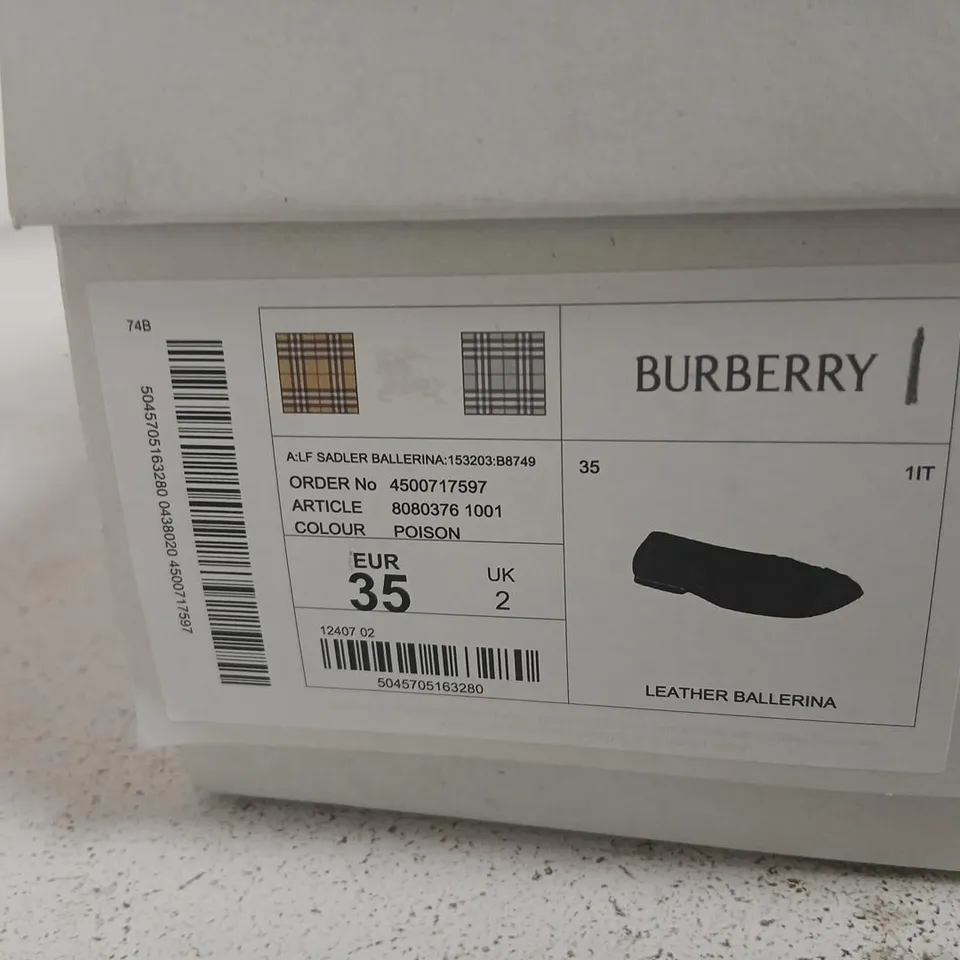 BURBERRY LEATHER BALLERINA FLATS – POISON (PURPLE), UK 2 / EU 35