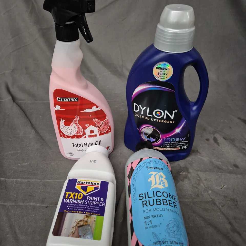 APPROXIMATELY 15 ASSORTED HOUSEHOLD PRODUCTS TO INCLUDE COLOUR DETERGENT, VARNISH STRIPPER, SILICONE RUBBER ETC 