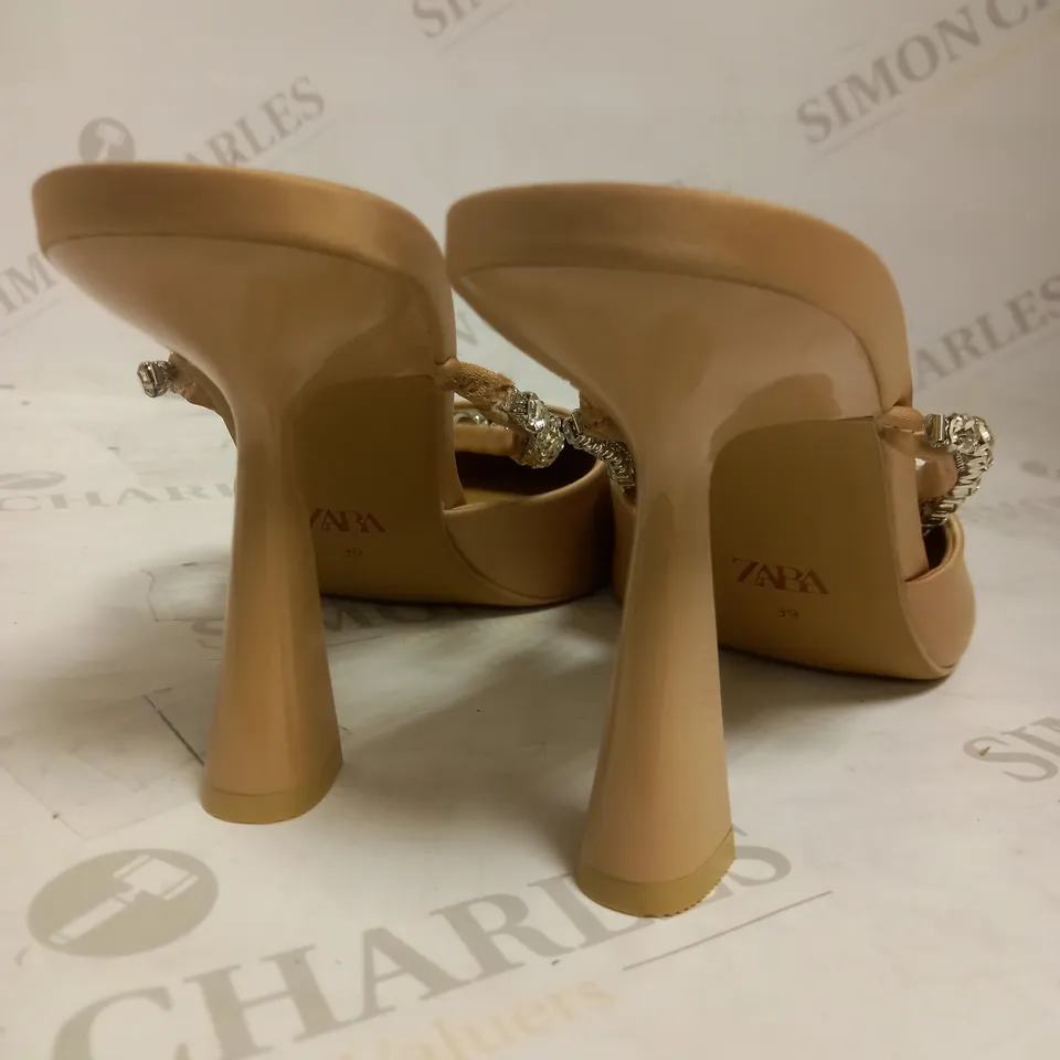ZARA STRAP DETAIL SATIN POINTED HEELS WITH RHINESTONES TAN UK 6 