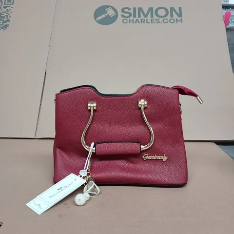NICOLE & DORIS RED PEBBLED LEATHER HANDBAG WITH GOLD-TONE HARDWARE