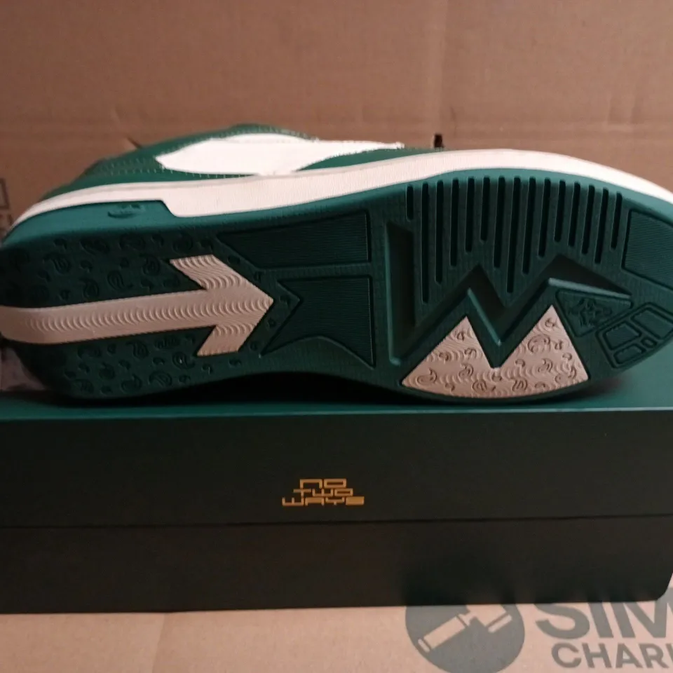 BOXED PAIR OF NO TWO WAYS SNEAKERS – GREEN & WHITE - UK SIZE 9