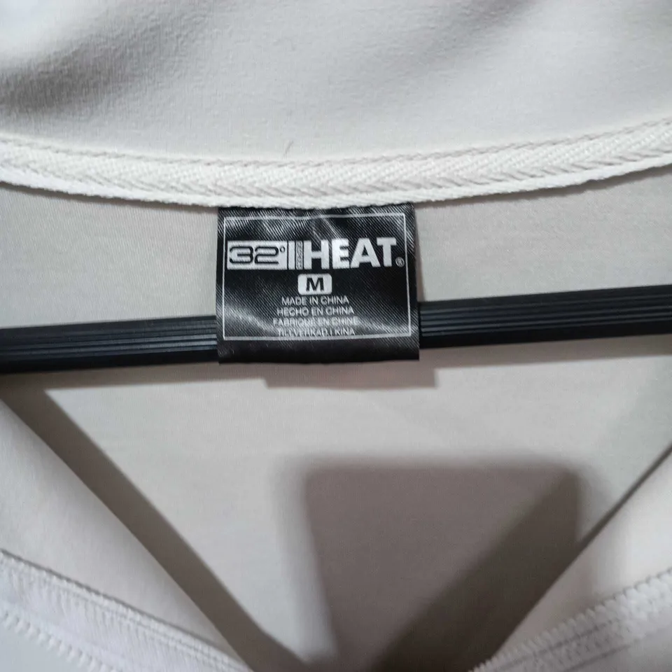 32 HEAT WHITE ZIP-NECK FLEECE PULLOVER, SIZE M