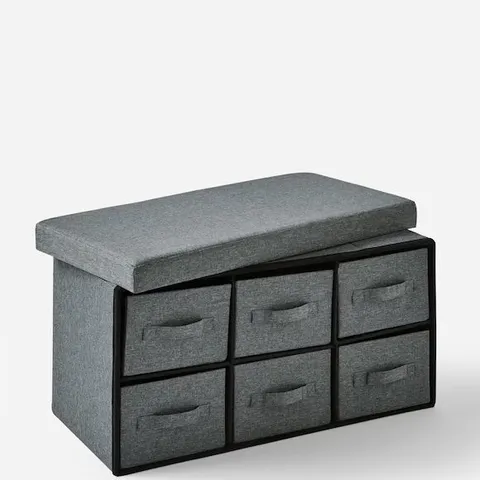 BOXED FAUX LINEN DRAWER OTTOMAN