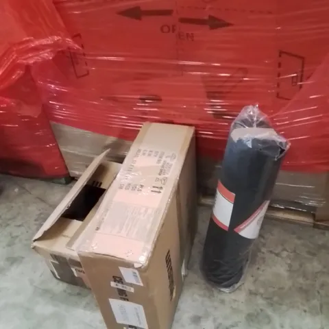 PALLET OF ASSORTED HOUSEHOLD GOODS AND PRODUCTS TO INCLUDE;MAT,CEILING FAN WITH LIGHT,BLENDER 