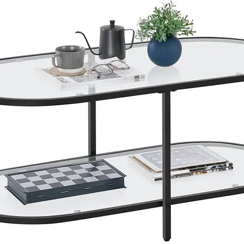 BOXED YAHEETECH GLASS OVAL COFFEE TABLE - BLACK (1 BOX)