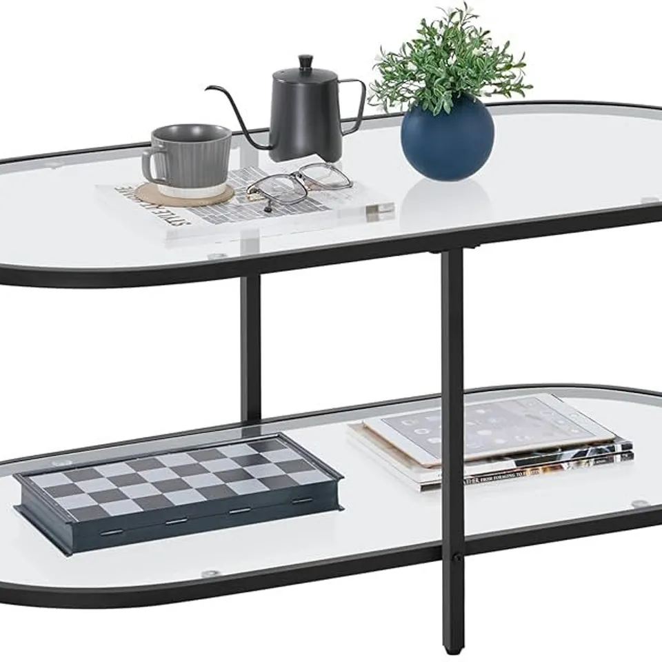 BOXED YAHEETECH GLASS OVAL COFFEE TABLE - BLACK (1 BOX)