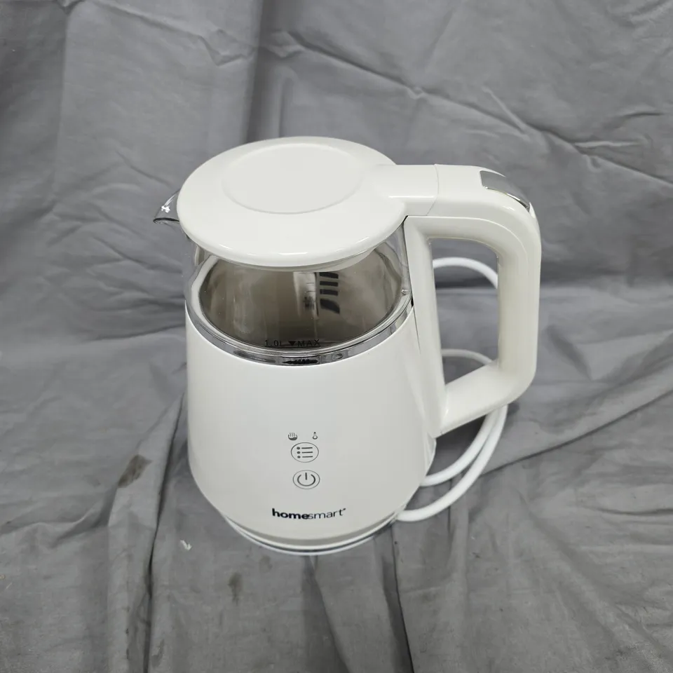 BOXED HOMESMART 1.0L JUG KETTLE – WHITE, 360° SWIVEL BASE, DIGITAL DISPLAY, 5 HEAT MODES
