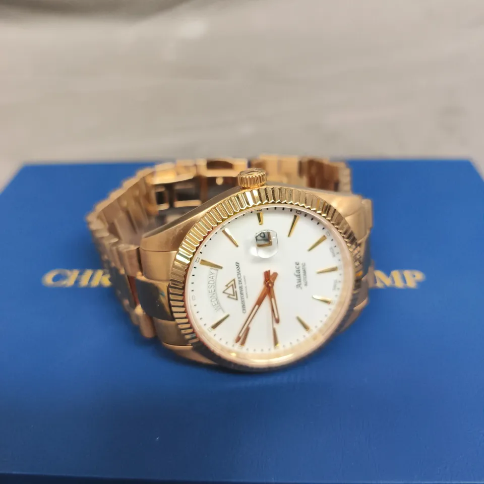 CHRISTOPHE DUCHAMP GOLD-TONE DAY-DATE AUTOMATIC WRISTWATCH 