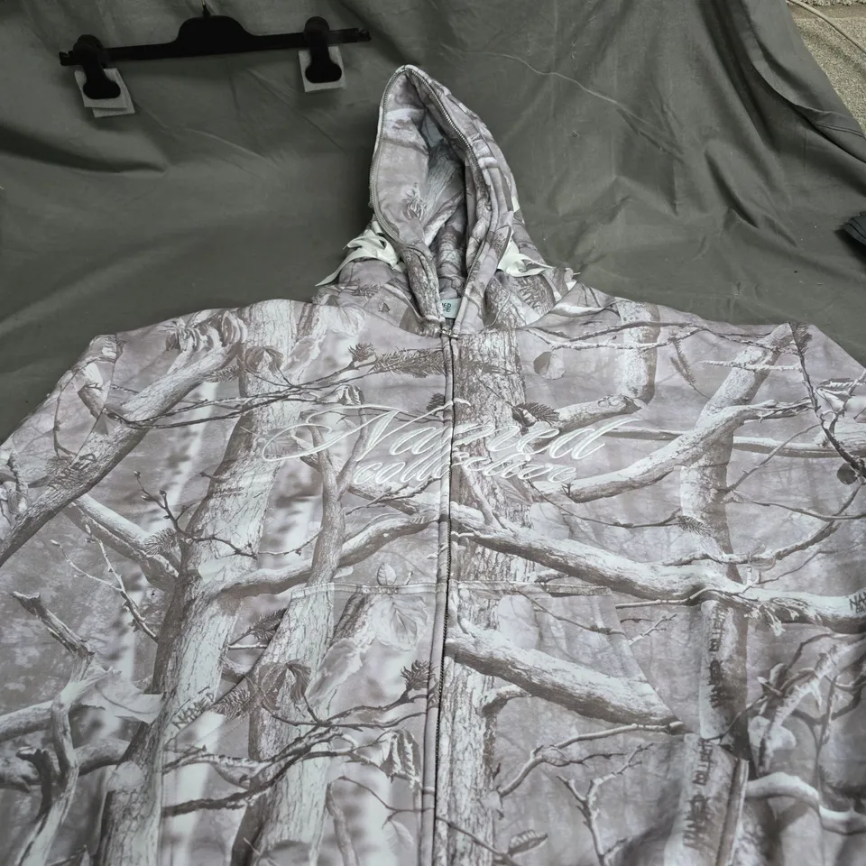 Camouflage print hooded jacket – zip front, front pockets