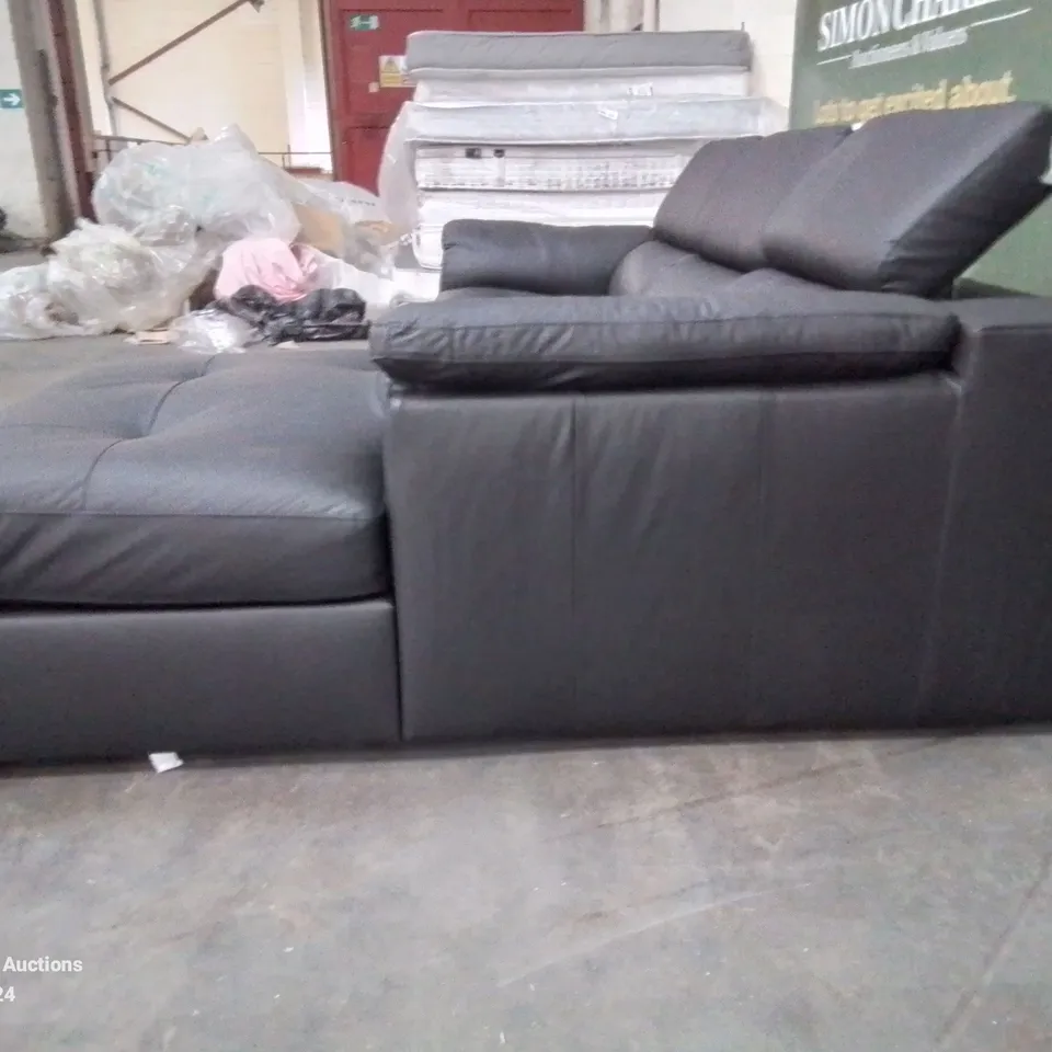 QUALITY DESIGNER BRADY 3 SEATER RH CHAISE - BLACK LEATHER