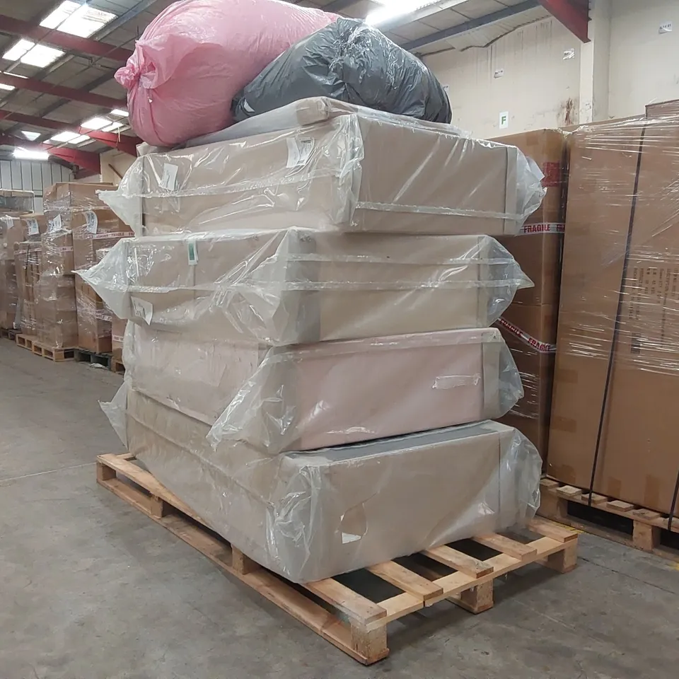 PALLET CONTAINING 4x ASSORTED DIVAN BASE PARTS, 1x HEADBOARD ECT