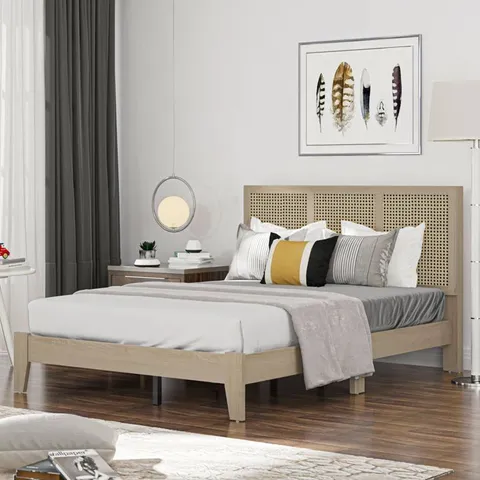 BOXED AADRIAN LAMINATED RATTAN EFFECT DOUBLE PANEL BED (1 BOX)