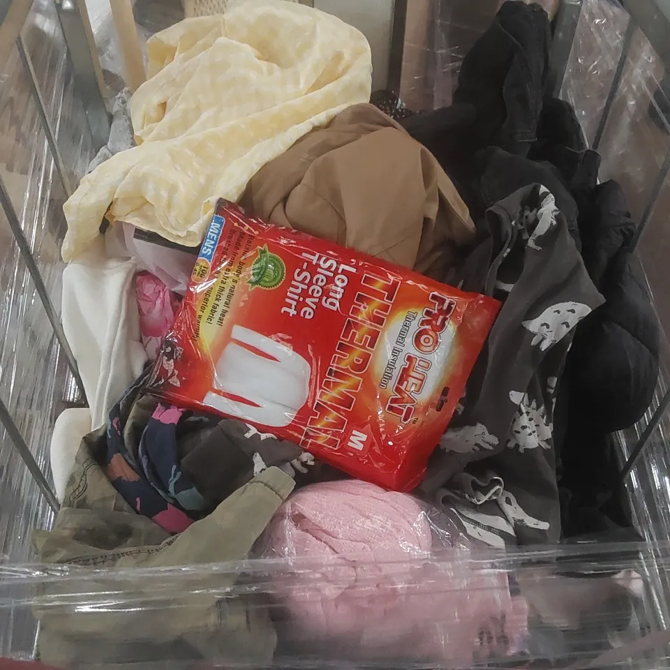 CAGE CONTAINING A VERY LARGE QUANTITY OF ASSORTED CLOTHING ECT // CAGE NOT INCLUDED