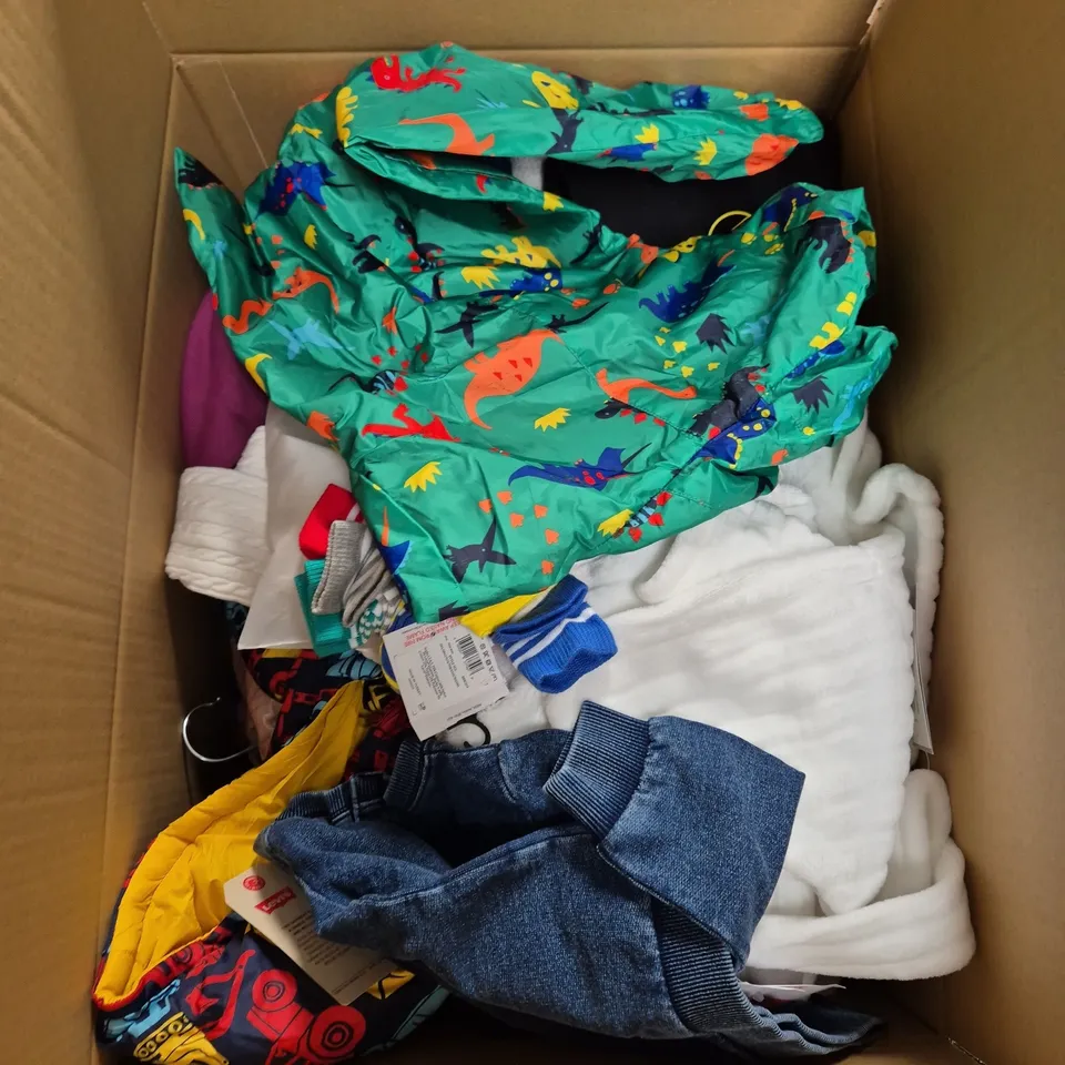 BOX OF APPROXIMATELY 20 ASSORTED KIDS CLOTHING ITEMS TO INCUDE - BAG, PYJAMAS, DRESS, ETC