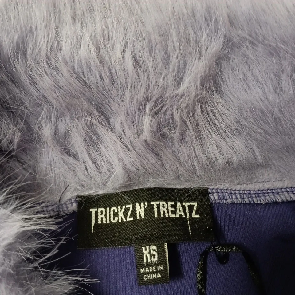 WOMEN’S PURPLE COAT WITH GREY FUR TRIM – XS – TRICKZ N' TREATZ