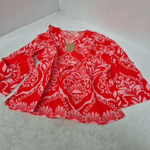 Boden Floral Print Top β Red & White, UK 14 (US 10)