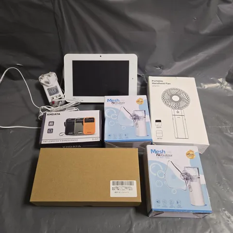 APPROXIMATELY 5 ASSORTED ELECTRICAL PRODUCTS & ACCESSORIES TO INCLUDE MESH NEBULIZER, PORTABLE HANDHELD FAN, OLSYS IQPANEL2, ETC
