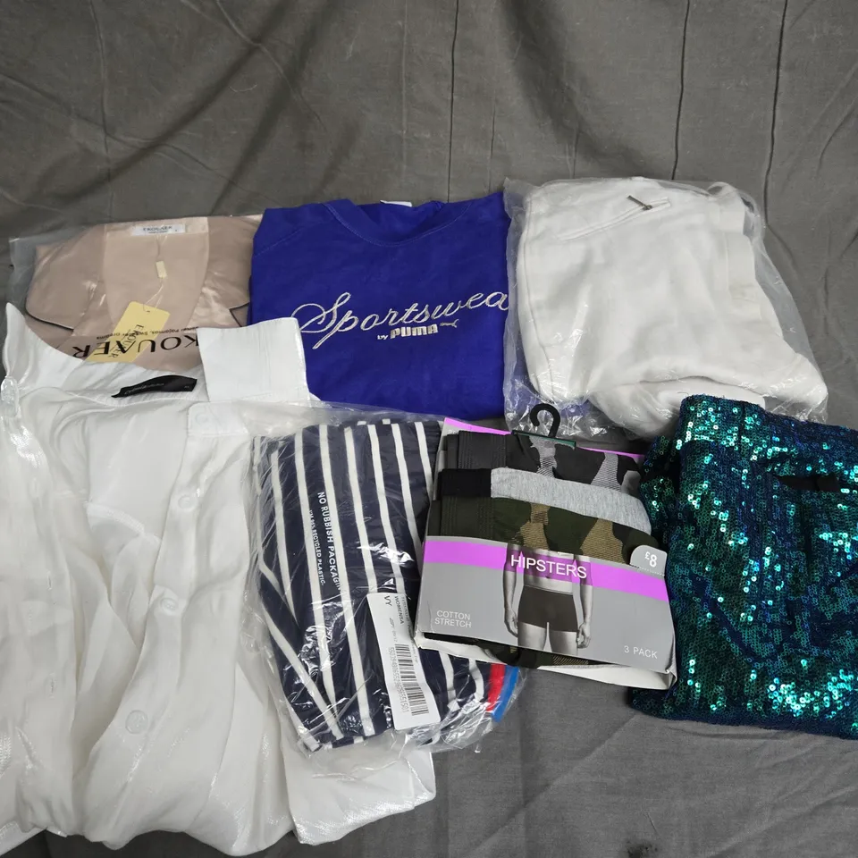 APPROXIMATELY 20 ASSORTED CLOTHING ITEMS IN VARIOUS SIZES TO INCLUDE - PYJAMAS, TOPS, SKIRT, ETC